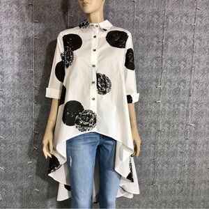 Patrizia Luca White Tunic with Black Polka Dot Print